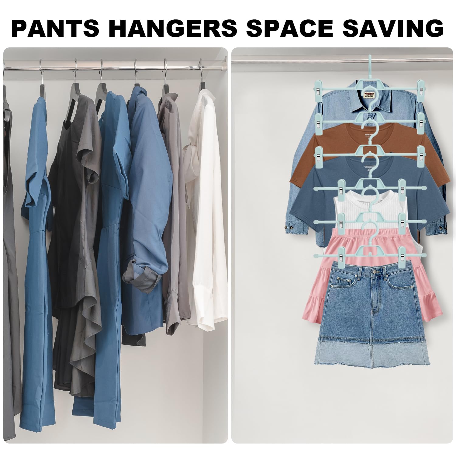 30 Pack Pant Hangers With Clips - Pozean Plastic Hangers Stackable Skirt Hangers, Clothes Hangers With 360Rotating & Adjustable